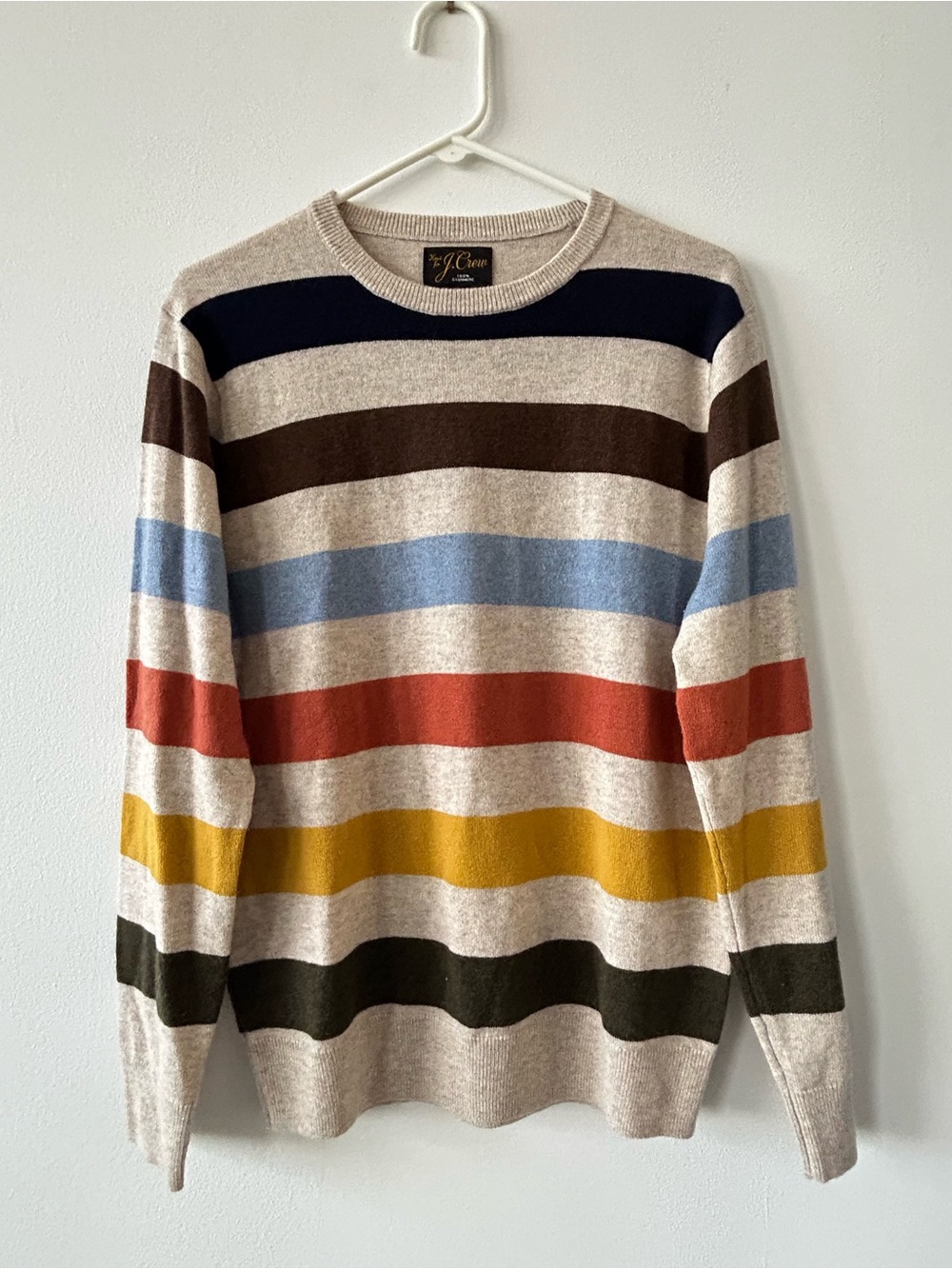 J. Crew Men’s Cashmere Multicolor Striped Crewneck Sweater - Picture 2 of 6
